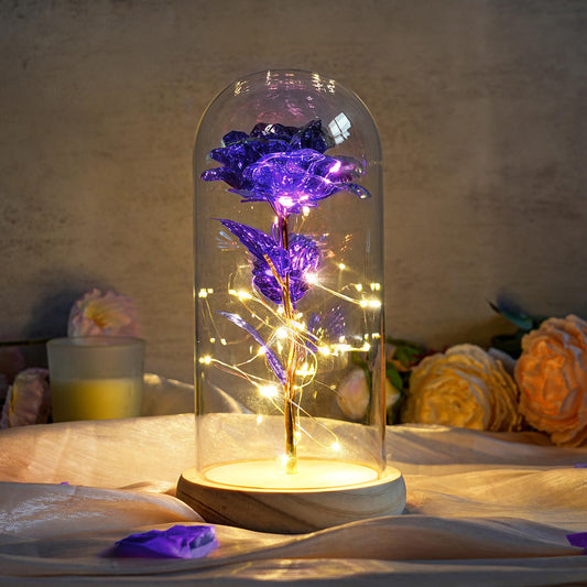 Warm Lights Eternal Galaxy Rose in Glass Dome