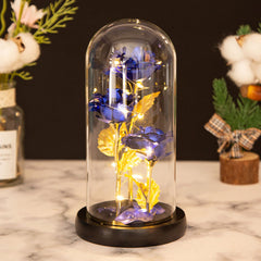 Galaxy Three Rose with LED Lights in Glass Dome 3 Days Delivery - Yellow