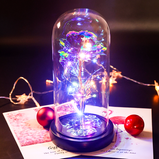 Galaxy Rose with LED Lights in Glass 3 Days Delivery - Purple