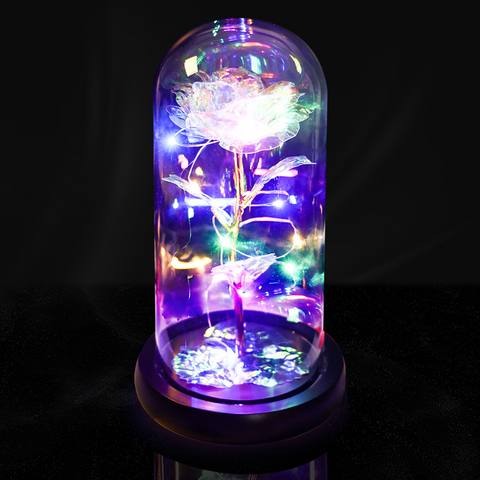 Galaxy Rose in Glass Dome with LED Lamp