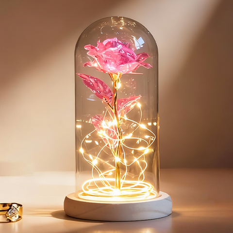 Galaxy Rose in Glass Dome with LED Lamp