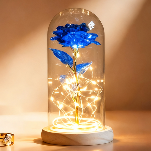 Galaxy Rose in Glass Dome with Colorful LED Lights