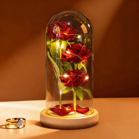 Galaxy Rose in Glass Dome with LED Lamp