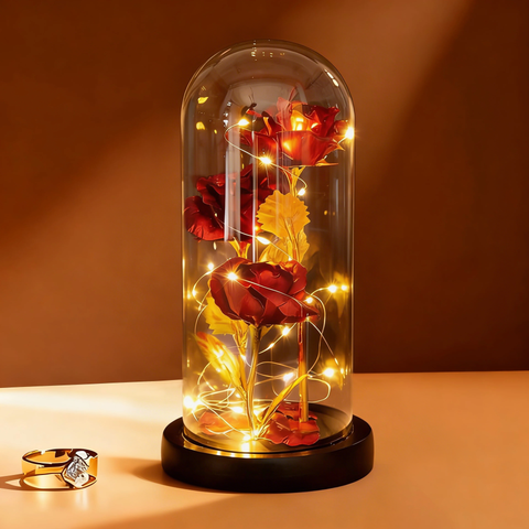 Galaxy Rose in Glass Dome with Colorful LED Lights