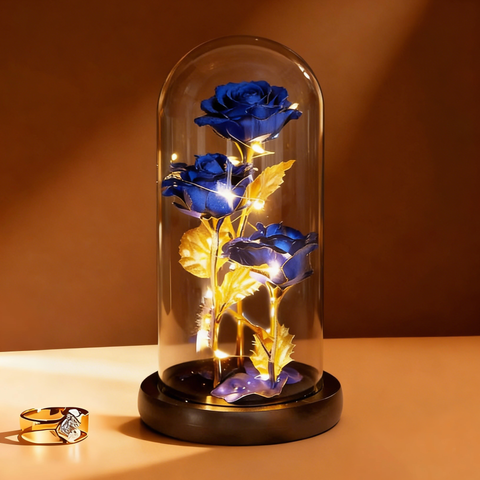 Galaxy Rose in Glass Dome with LED Lamp