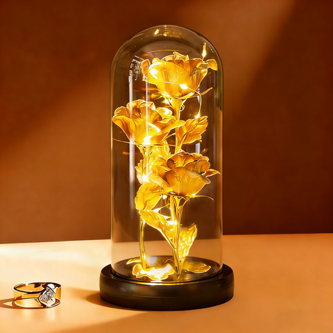 Galaxy Rose in Glass Dome with Colorful LED Lights
