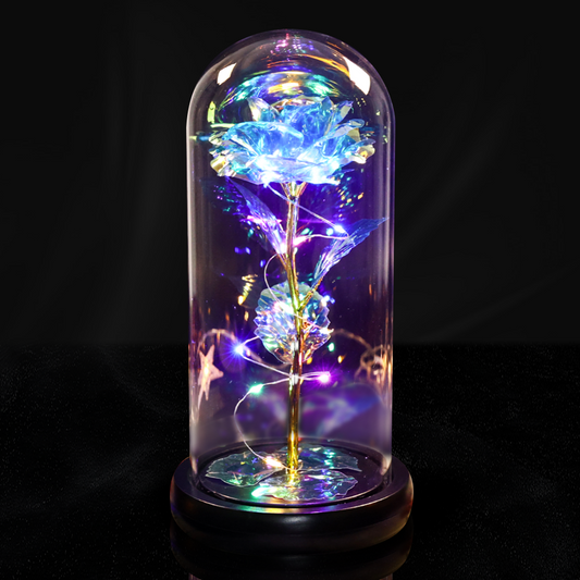 Galaxy Rose in Glass Dome with Colorful LED Lights