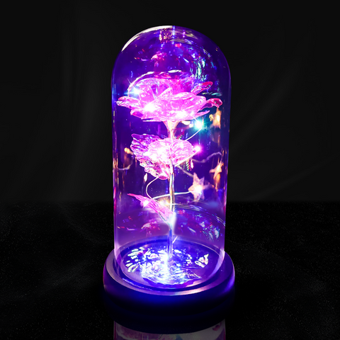 Galaxy Rose in Glass Dome with Colorful LED Lights