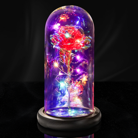 Galaxy Rose with LED Lights in Glass Dome