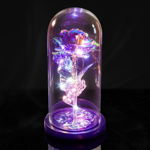 Galaxy Rose in Glass Dome with Colorful LED Lights