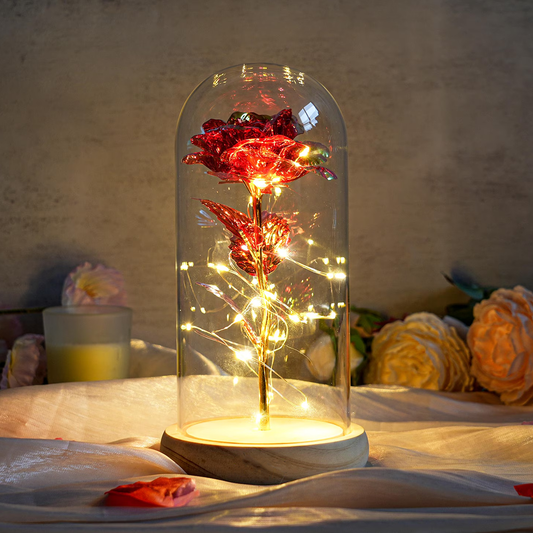 Timeless Galaxy Rose in Glass Dome with Warm Lights