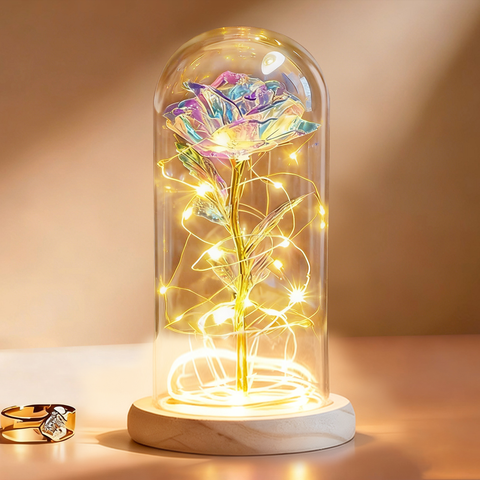 Galaxy Rose in Glass Dome with Colorful LED Lights