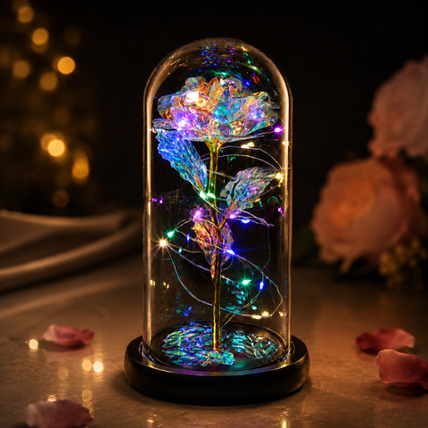 Galaxy Rose in Glass Dome with Colorful LED Lights