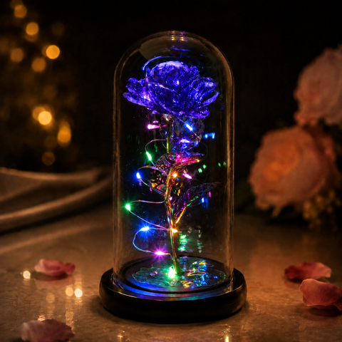 Galaxy Rose in Glass Dome with LED Lamp