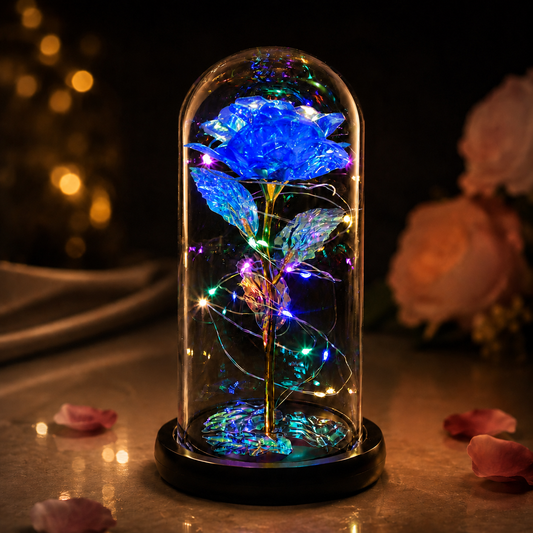 Galaxy Rose in Glass Dome with Colorful LED Lights