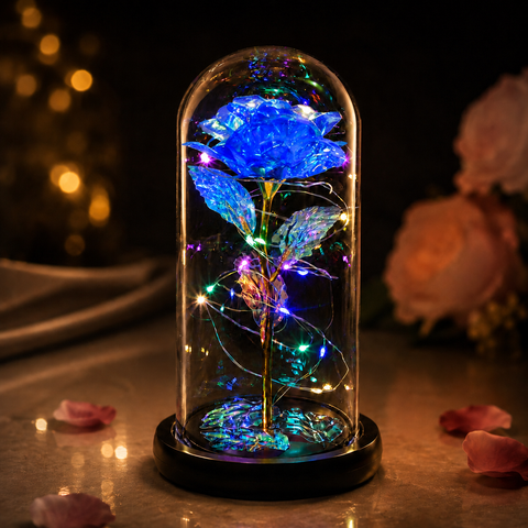 Galaxy Rose in Glass Dome with Colorful LED Lights