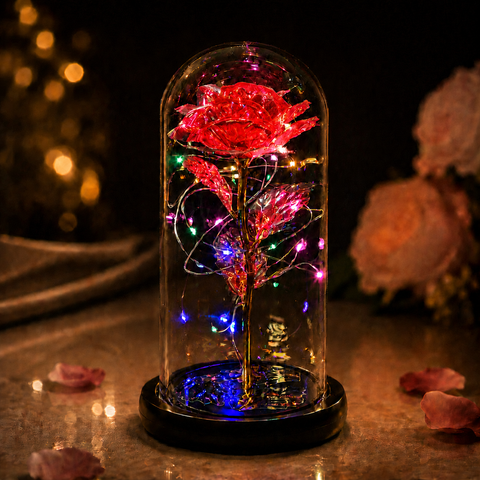 Timeless Galaxy Rose in Glass Dome with LED Lights