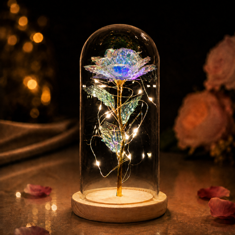 Warm Lights Eternal Galaxy Rose in Glass Dome
