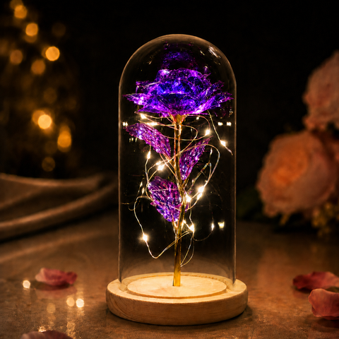 Warm Lights Eternal Galaxy Rose in Glass Dome