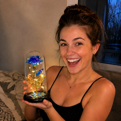 Butterfly Galaxy Rose in Glass Dome with LED Lights Lasting Like Love