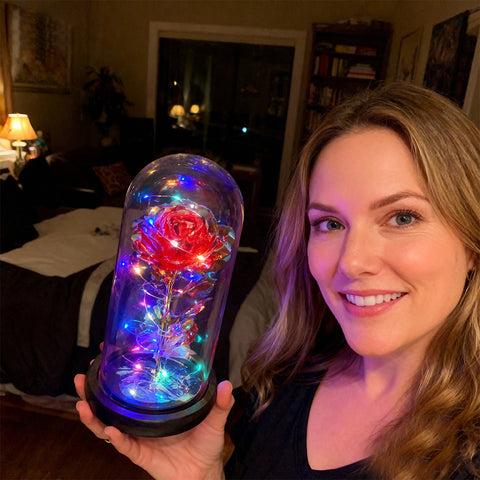Timeless Galaxy Rose in Glass Dome with LED Lights