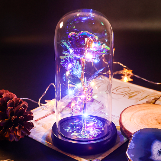 Galaxy Rose with LED Lights in Glass 3 Days Delivery - Purple