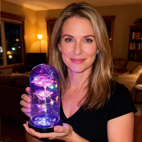Galaxy Rose in Glass Dome with LED Lamp