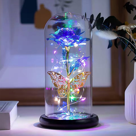 Galaxy Rose in Glass Dome with Colorful LED Lights