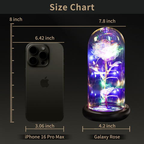 Galaxy Rose in Glass Dome with LED Lights