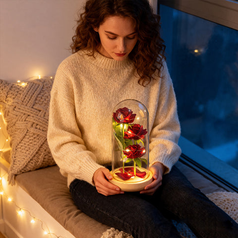 Triple Artificial Roses in Glass Dome Decorations Rose