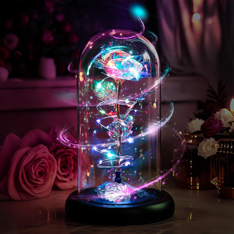 Galaxy Rose in Glass Dome with LED Lights