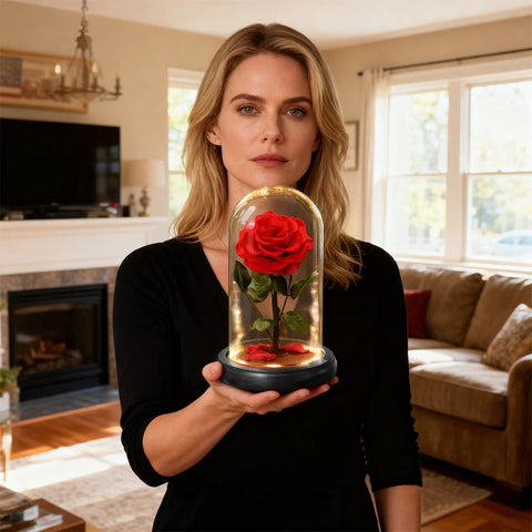 Luxury Gifts for Her Forever Rose in Glass Dome with LED Lights