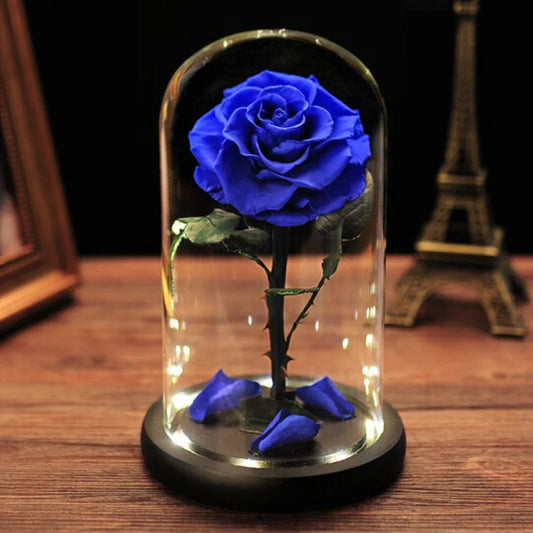 Forever Rose in Glass with LED Lights in Glass - Blue