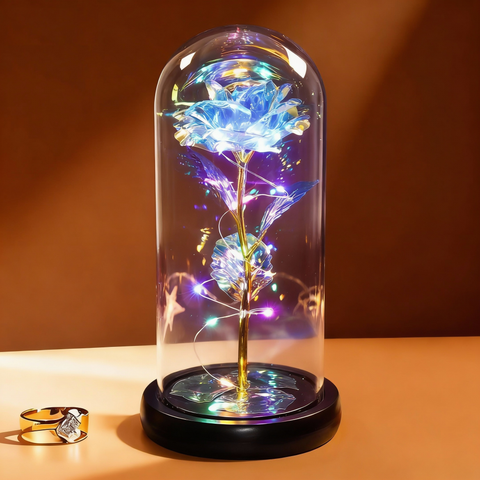 Galaxy Rose in Glass Dome with LED Lamp