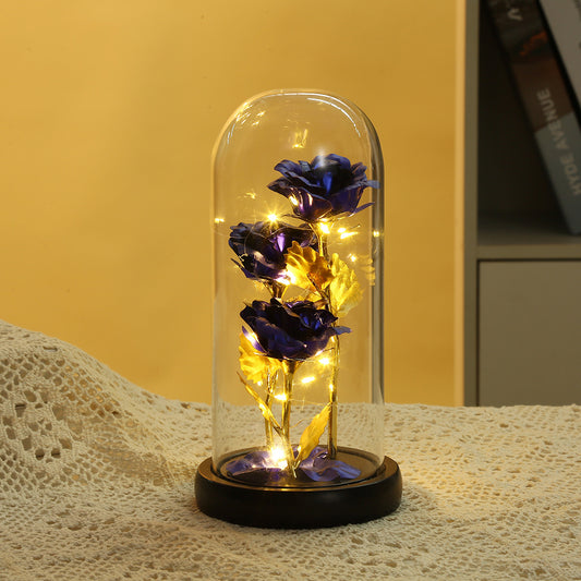 Galaxy Three Rose Ornament Enchanted Rose with LED Lights 3 Days Delivery - Blue