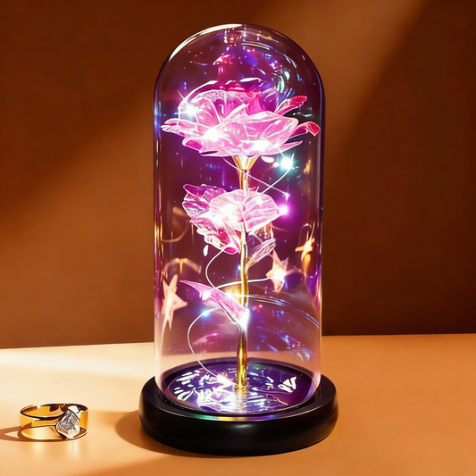 Galaxy Rose in Glass Dome with LED Lamp