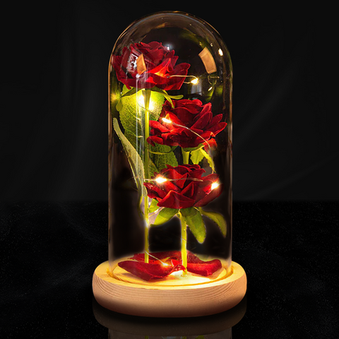 Three Artificial Roses in Glass Dome Decorations Rose