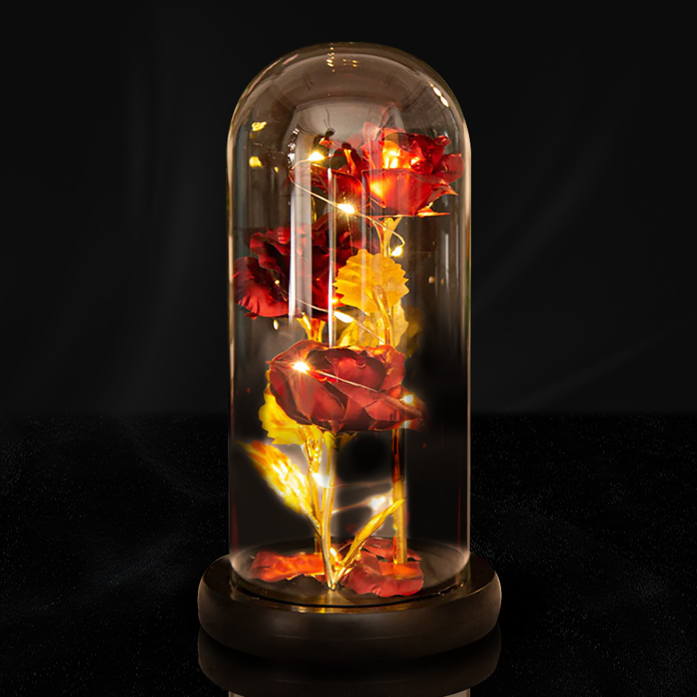 Galaxy Rose in Glass with LED Lights Enchanted Rose
