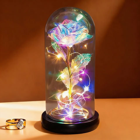 Galaxy Rose in Glass Dome with LED Lamp