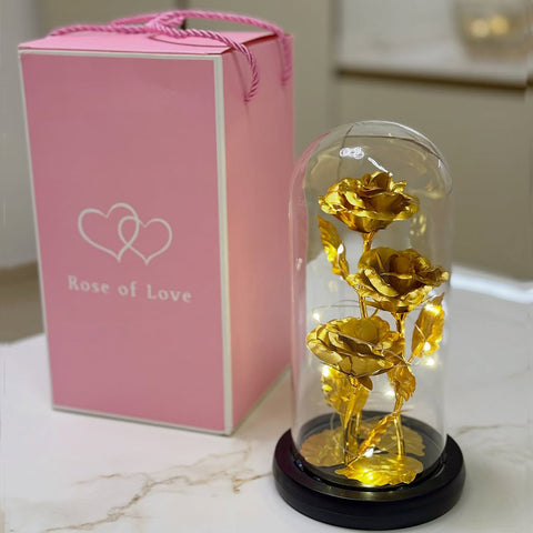 Galaxy Triple Rose in Glass Dome with LED Lights