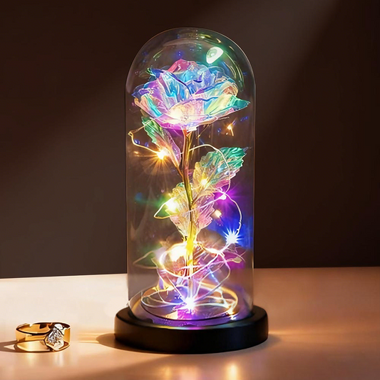 Timeless Beauty - Galaxy Rose in Glass Dome with LED Lights