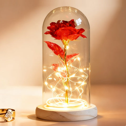Galaxy Rose in Glass Dome with LED Lamp