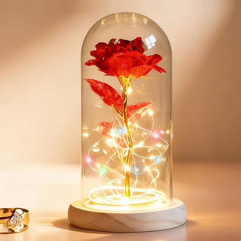 Timeless Galaxy Rose in Glass Dome with Warm Lights