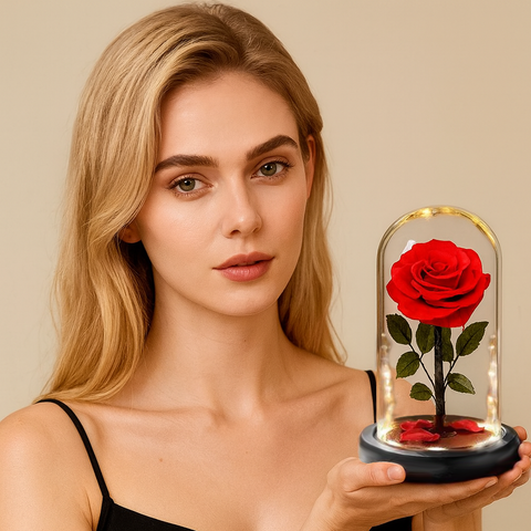 Timeless Beauty Forever Rose in Glass Dome with LED Lights