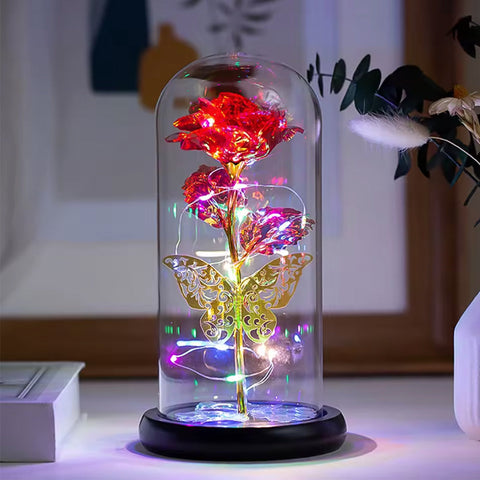 Galaxy Rose in Glass Dome with LED Lamp