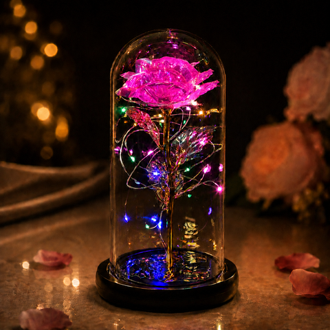 Galaxy Rose in Glass Dome with LED Lamp