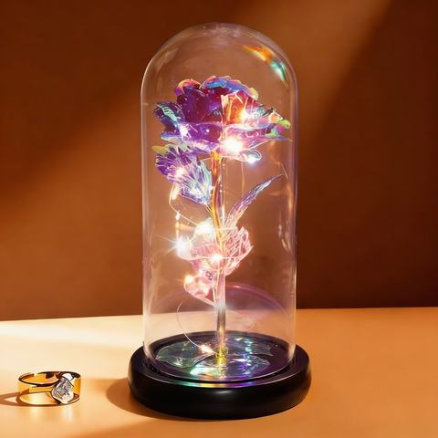 Galaxy Rose in Glass Dome with LED Lamp