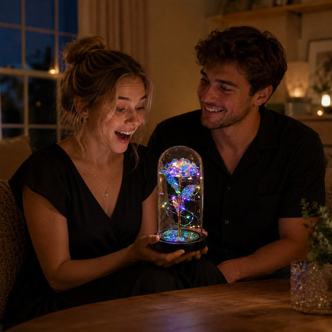 Timeless Beauty - Galaxy Rose in Glass Dome with LED Lights