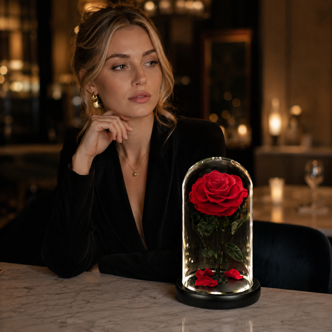 Preserved Forever Rose in Glass Dome with LED Lights