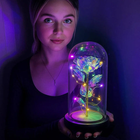 Timeless Galaxy Rose in Glass Dome with LED Lights
